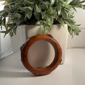 Large wooden bangle bracelet with brass accents